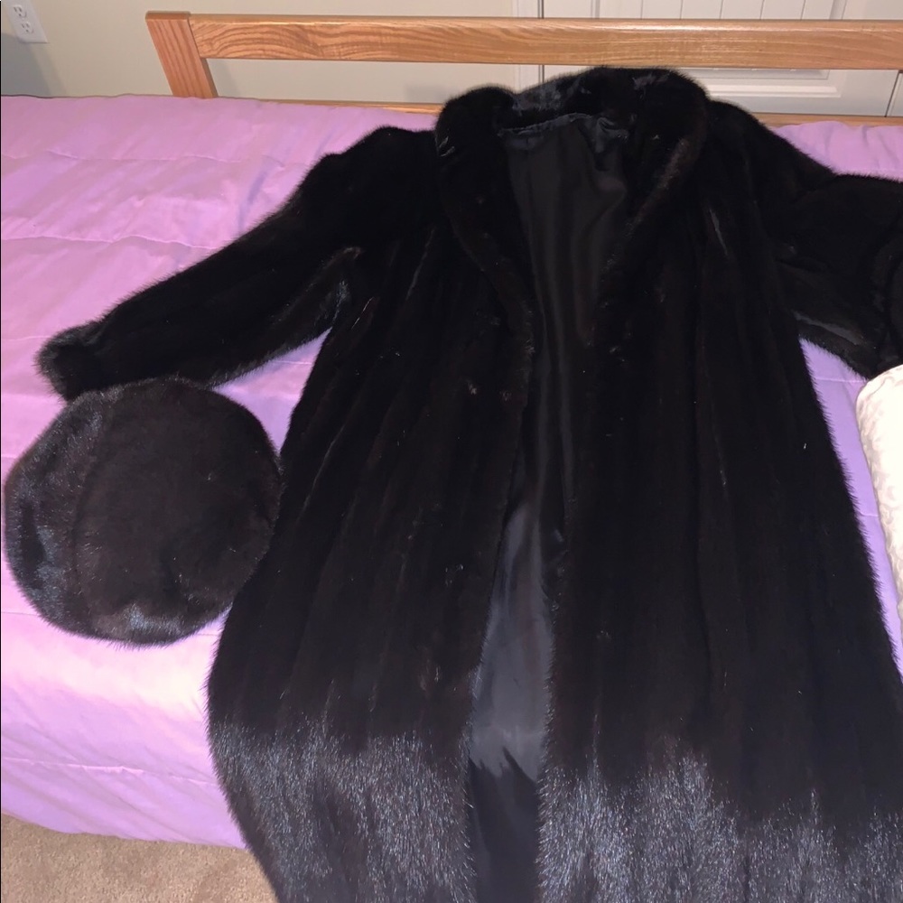 Vintage black mink coat with custom made black hat